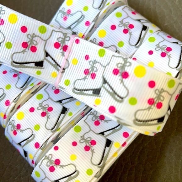 Grosgrain Ribbon 7/8” 5 yards 5/$20 Christmas Winter ice skates snow skating NEW - Picture 1 of 7